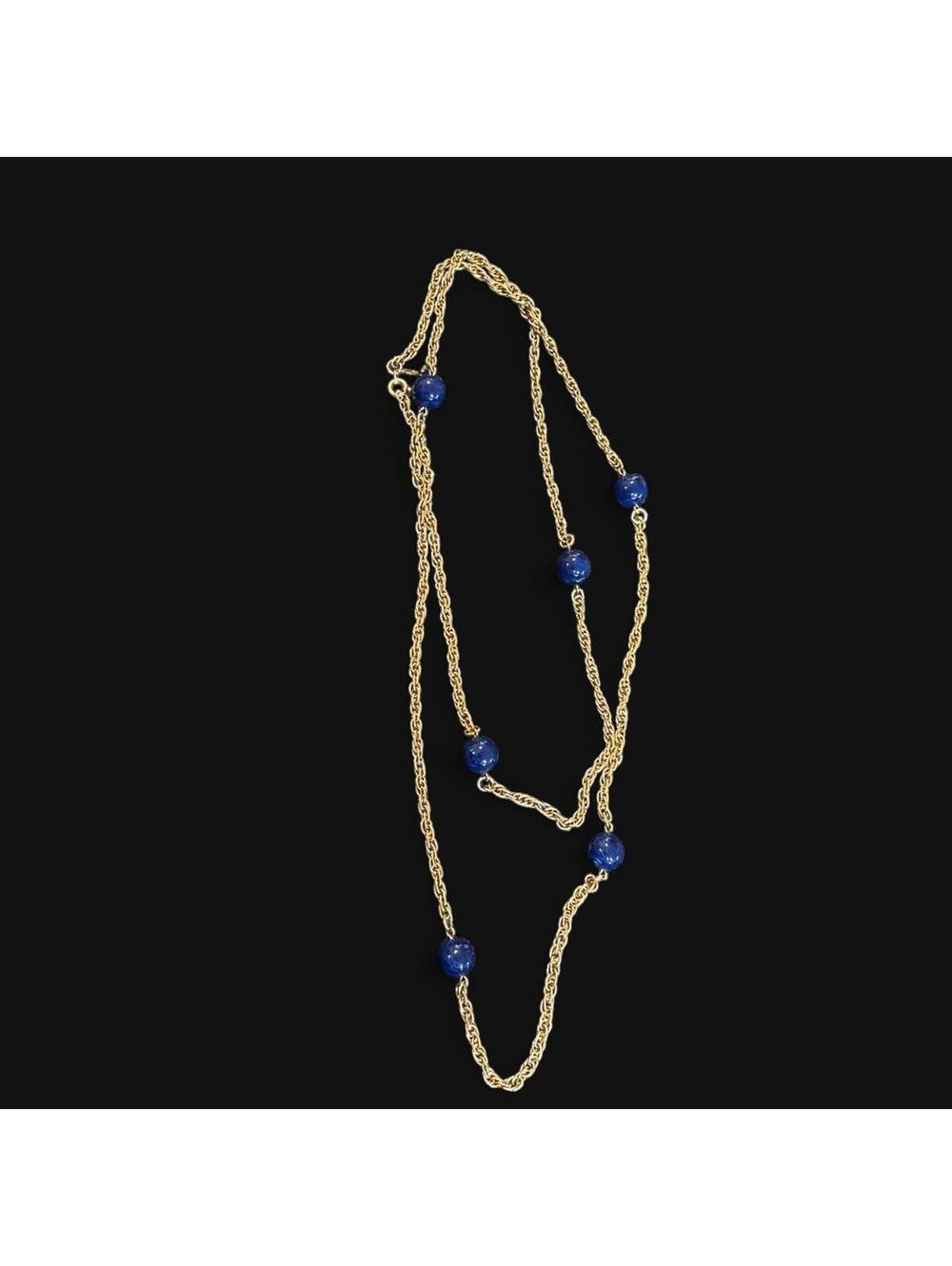 2-Signed Sarah Coventry Blue Lapis Station Necklace Vintage 1970s
